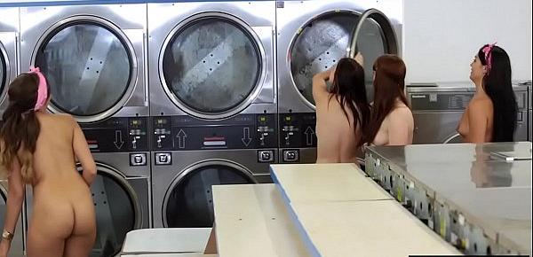  Busty latina teen and her BFFs fucked in the laundry